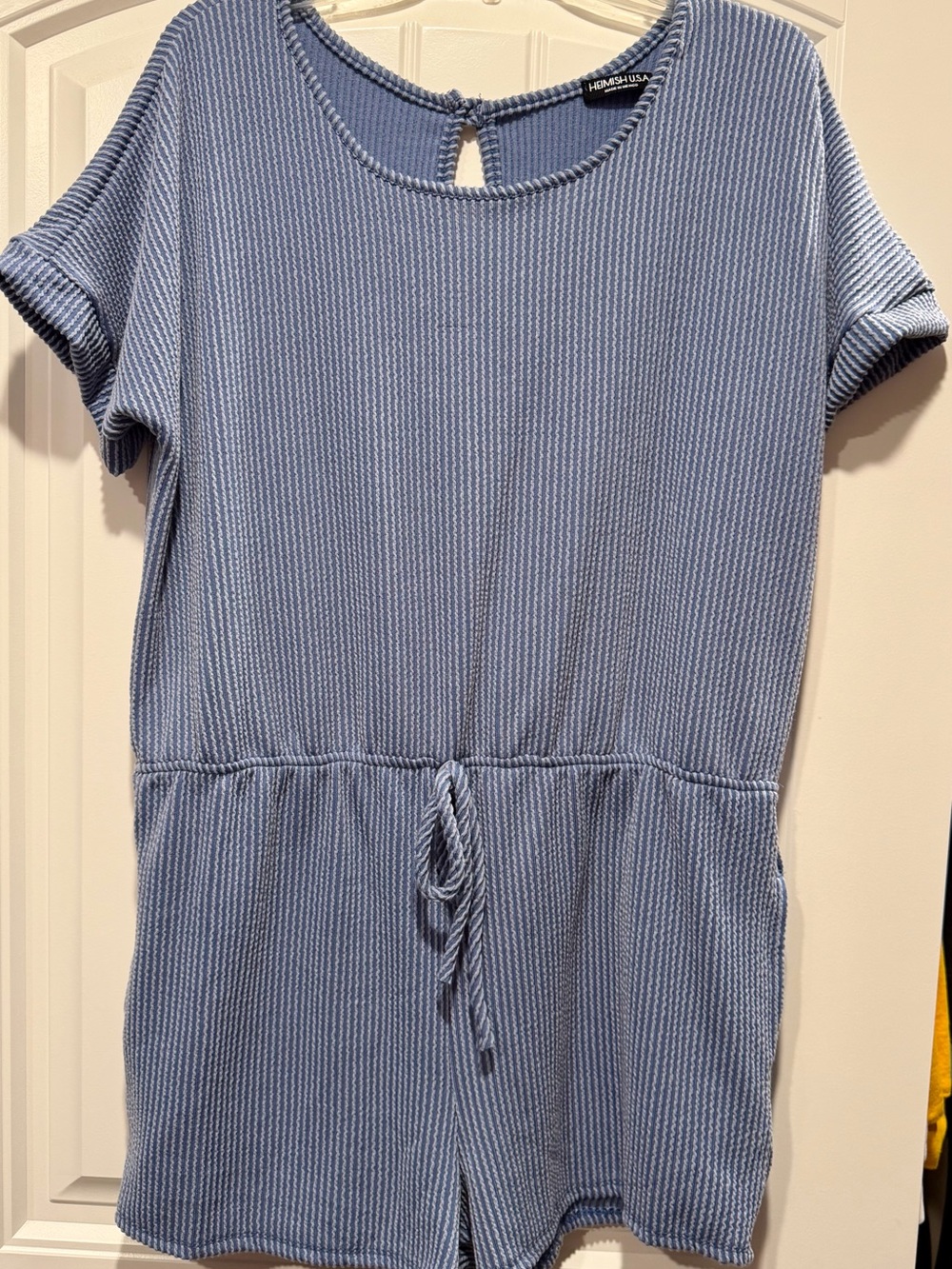 Light Blue Textured Short Sleeve Romper
